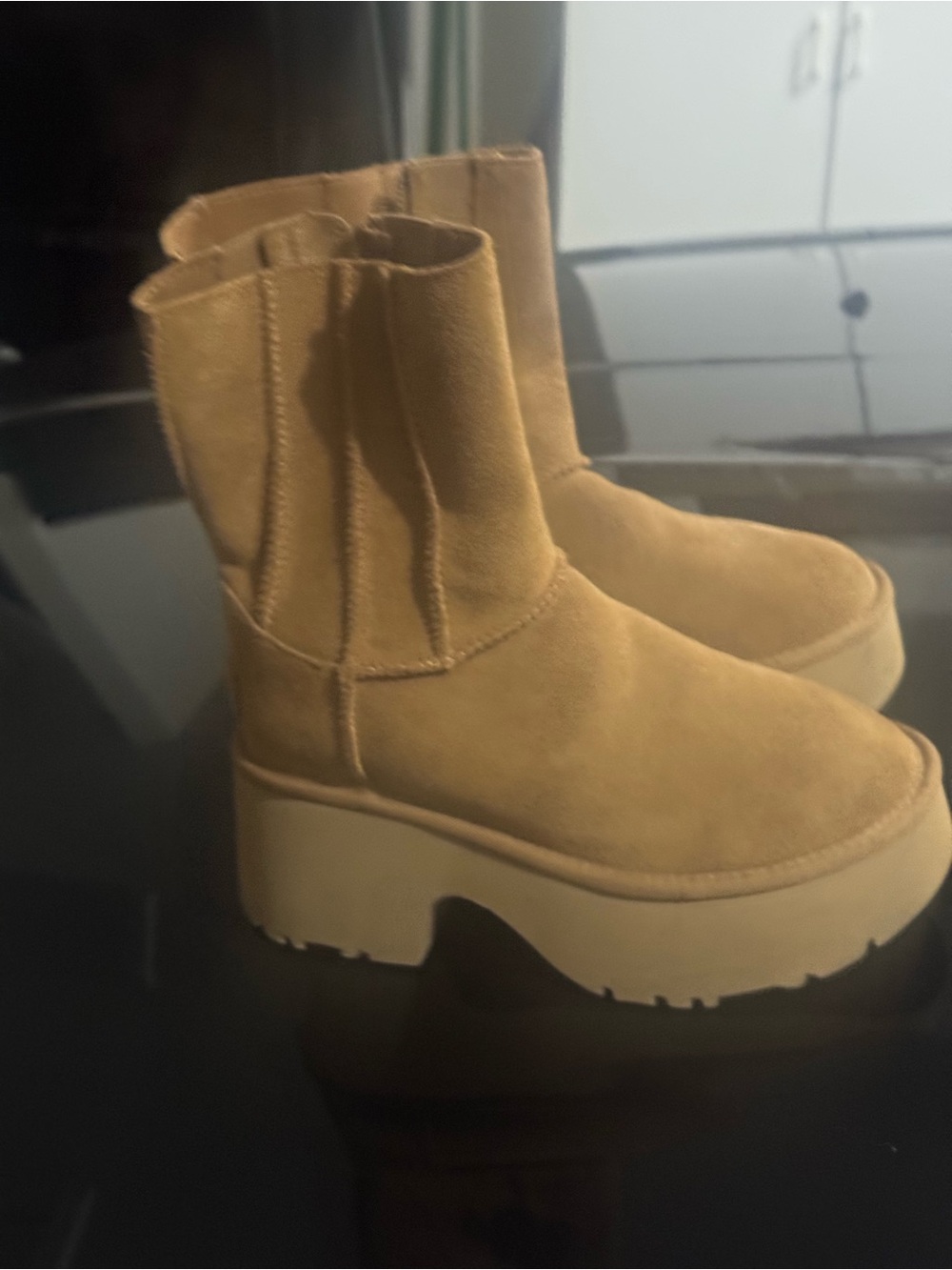 UGG Tan Suede Platform Chelsea Booties - Picture 4 of 5
